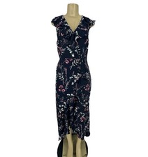 Banana Republic Size 4 Women Floral Ruffle-Wrap Maxi Dress Navy Blue Z14v