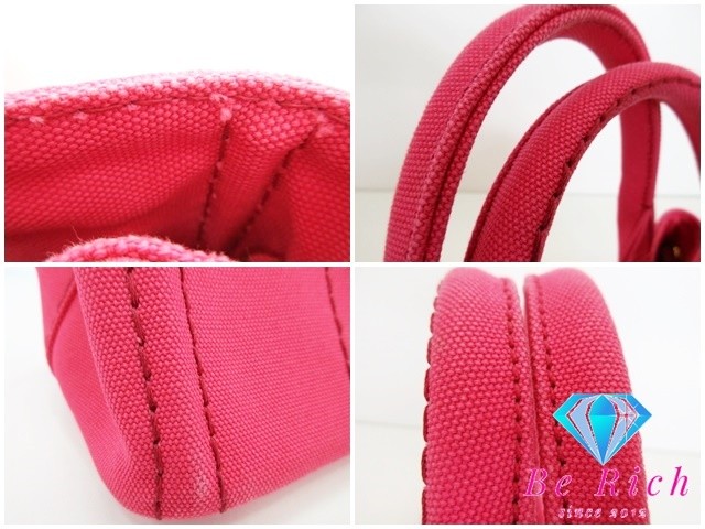 PRADA Tote Bag Canapa B2439G Pink Cotton Canvas Logo Handbag Bag Used Free  bk89 thumbnail 7