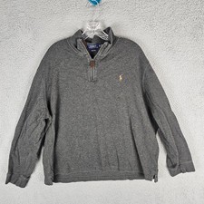 Polo Ralph Lauren Sweater Mens XL Gray Estate Rib Long Sleeve 1/4 Zip Pullover