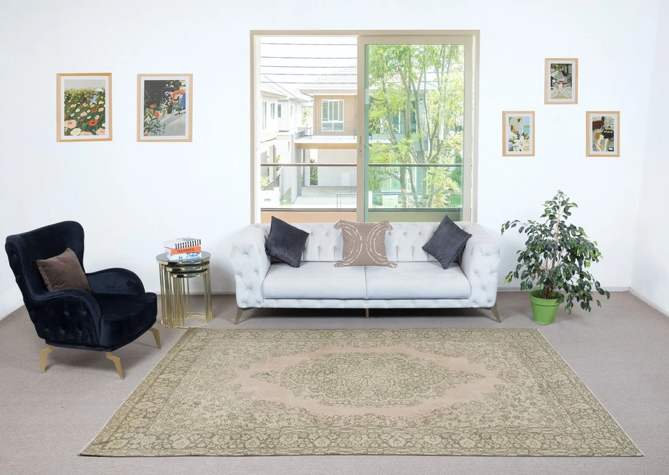 6.6x10 Ft One-of-a-pair Vintage Area Rug. Handmade Turkish Carpet - Image 2 of 4