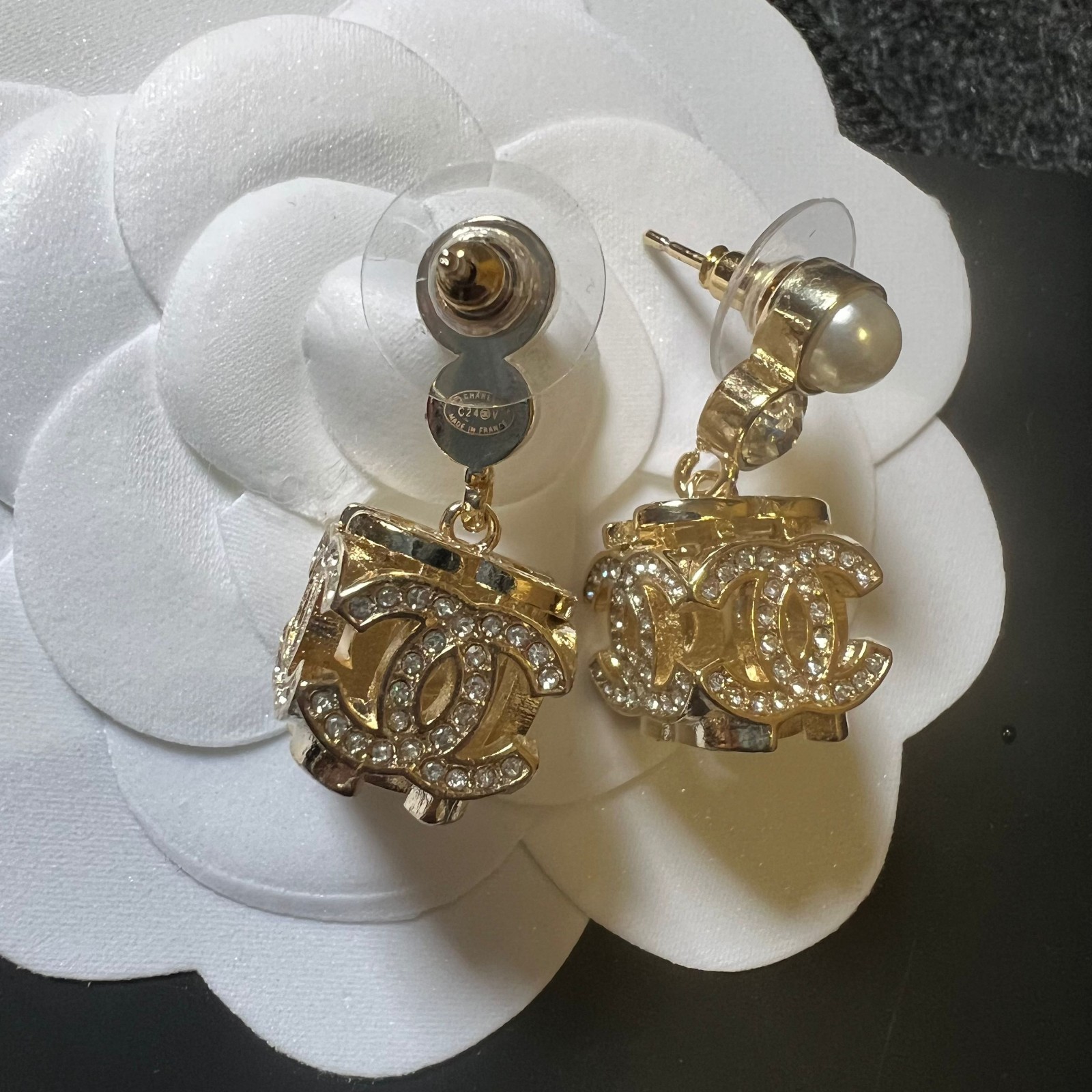 CHANEL CC Mark Cube Earrings in Gold with Square Logo Design  