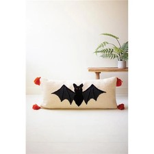 Kalalou NANT1031 Halloween Bat Hand Hooked Pillow Multi Color