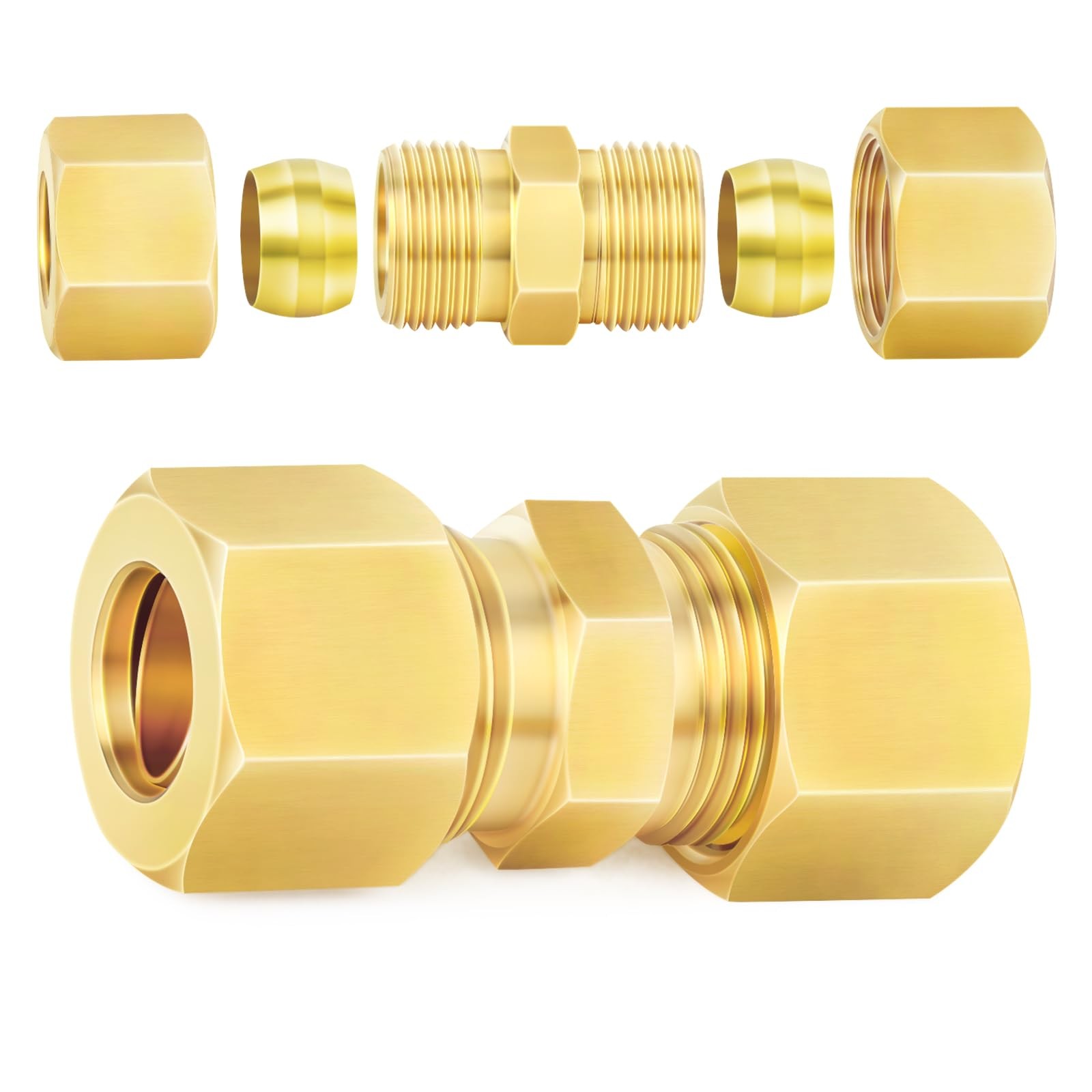 Brass Compression Tube Fitting 3/4 OD x 3/4 OD Union Connector 2 PCS Pipe