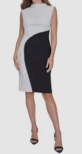 Halston Women's Black White Color-Block Mock-Neck Sheath Dress Size 10