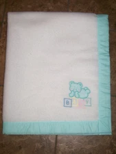 Vintage Cuddle Time Acrylic Baby Crib Blanket With Binding Bear Blocks BABY