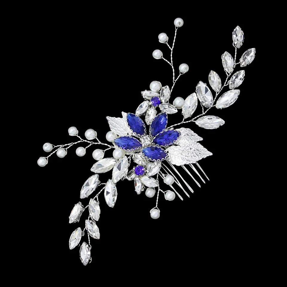  Mariage Strass Peigne À Cheveux Fleur Feuille Conception Coiffe Cristal Perle - Photo 4/4