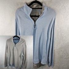 Tommy Bahama 1/4 Zip Sweater Mens Medium Blue to Grey Reversible Pullover