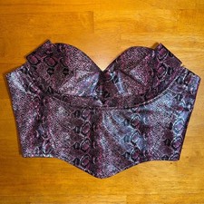 PrettyLittleThing Pink Snakeskin Faux Leather Strapless Corset Top Size US 2