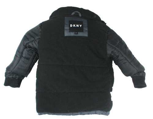 DKNY Cappotto Invernale Cappuccio Isolato Ecopelliccia Logo Doppia Chiusura Grigio Nero Taglia 2T - Foto 16 di 18