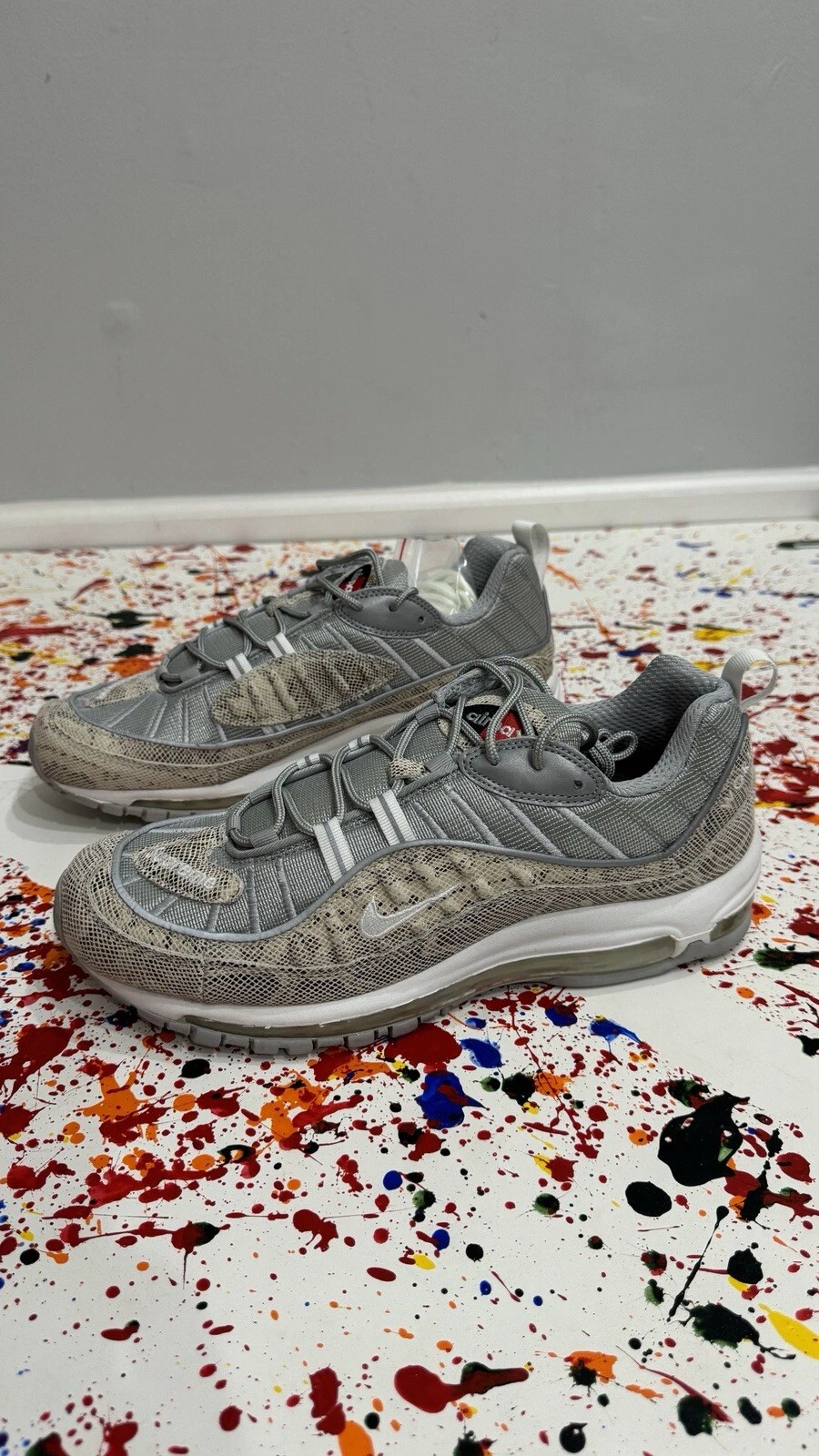 NIKE AIR MAX 98 X SUPREME PEAU DE SERPENT SS16 TAILLE 10,5 844694 100 VOILE BLANCHE