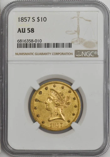 1857-S $10 Gold Liberty AU58 NGC 946235-9