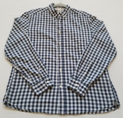 H&M Button Up Shirt Men s Medium M Blue White Gingham Check Long Sleeves Pocket