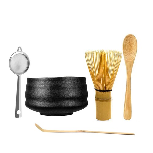 Schwarz Keramik Chawan Ofen glasiert Handarbeit Matcha Schüssel Bambus Schneebesen Halter Schaufel - Bild 7 von 15