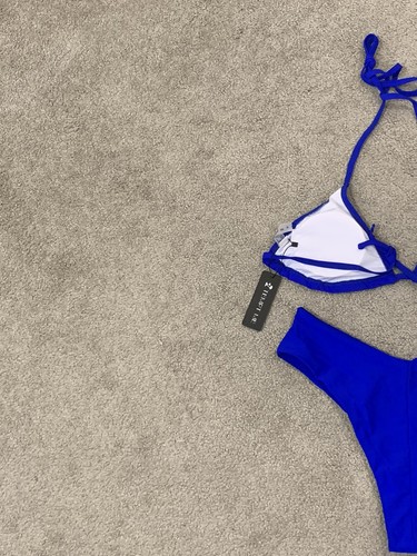 Bikini 2PC Swimsuit Womens Mix Size Small Top Medium Bottom Blue Triangle Retro - 第 6/18 張圖片
