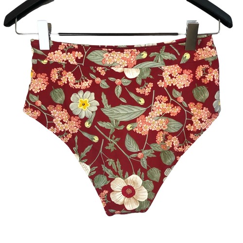 Cupshe Womens High Waist Bikini Bottom XL Floral Print Dark Red Multi Cheeky - Picture 3 of 6