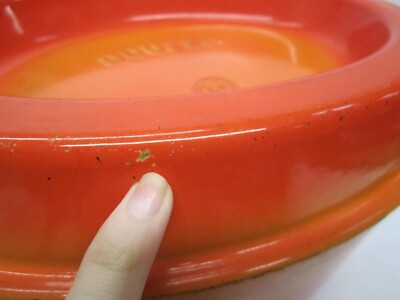 Vtg Cousances Doufeu #16 Dutch Oven Pot W/ Lid Orange Enamel Cast