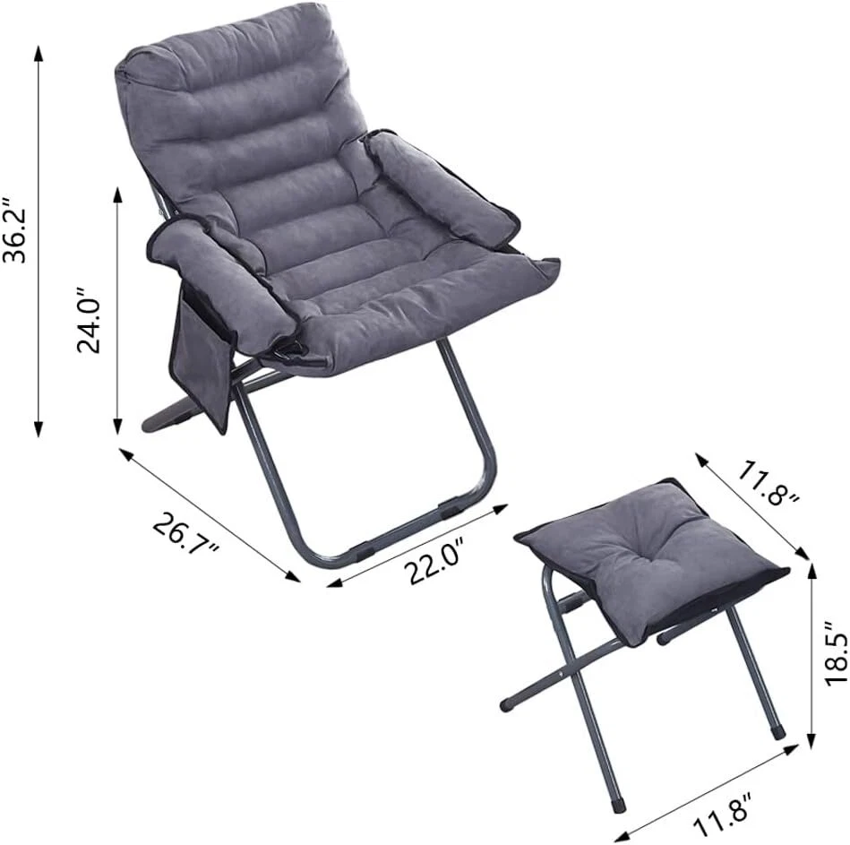 Lazy Chair w/ Ottoman Ergonomical Folding Armchair Recliner for Living Room Gray - Image 2 of 4