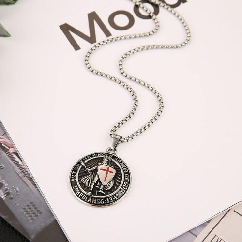 Knights Templar Armor of God Ephesians 6:13-17 Pendant Stainless Steel Necklace - Picture 28 of 59