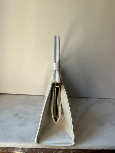 Atna White Purse Leather Handbag Bag Clutch Vtg 50s 60s Gold Hardware USA - Picture 18 of 22