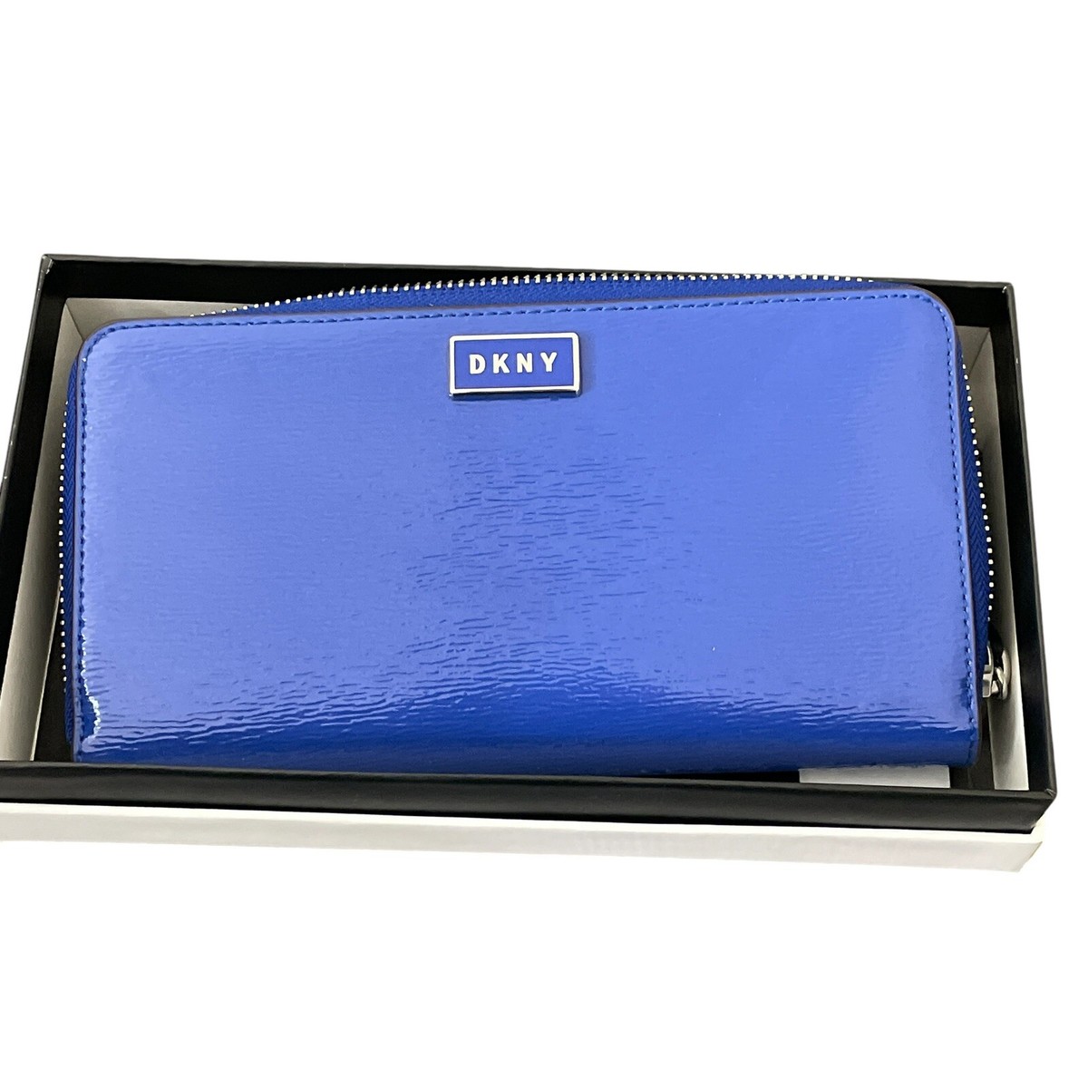 DKNY Patent Leather Sutton Gigi Zip Around Wallet Cobalt Blue