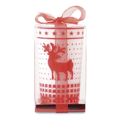 NEU Glas Kerzenhalter Weihnachten Rentier Stil Teelicht. Rote Box mit Band.