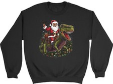 Father Christmas Sweatshirt Mens Womens Santa Claus Riding T-Rex Dinosaur Jumper