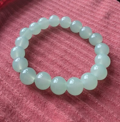 10 mm Stretch Elastisch Armband Hellgrün Jade Glänzend Perlen BOHO