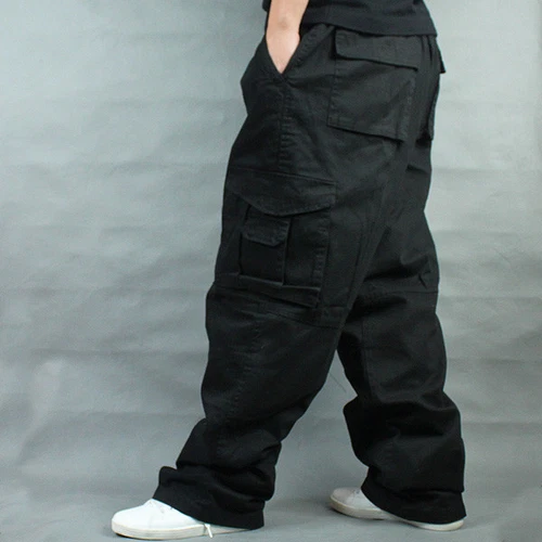 New Mens Hip Hop Pants Loose Cotton Blend Pocket Baggy Cargo Carpenter Overalls - Picture 3 of 18