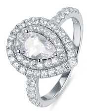 .925 Sterling Silver Pear Halo CZ Wedding Band Engagement Ring Size 2.5-15 SE23A