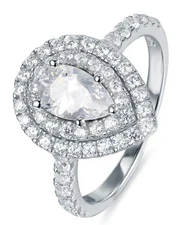 .925 Sterling Silver Pear Halo CZ Wedding Band Engagement Ring Size 2.5-15 SE23A
