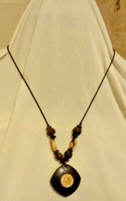 Boho Chic Statement Necklace Organic Natural Tagua Nut Wood Beads Necklace