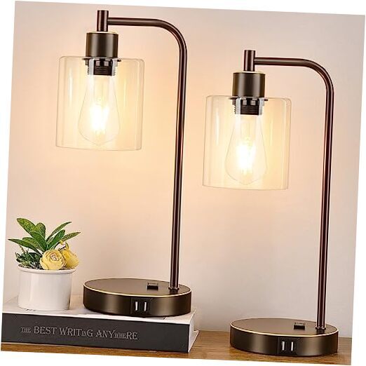Industrial Touch Table Lamps Set of 2 - Oil-Rubbed Bronze with Gold Edge