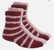 Charter Club Women's Butter Socks Soft Fuzzy Striped Pink & Burgundy- Pink - 2pr