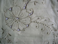 Cutwork Embroidery Tablecloth Ecru w/Taupe 42"X42" 100 Linen Portugal w/tags