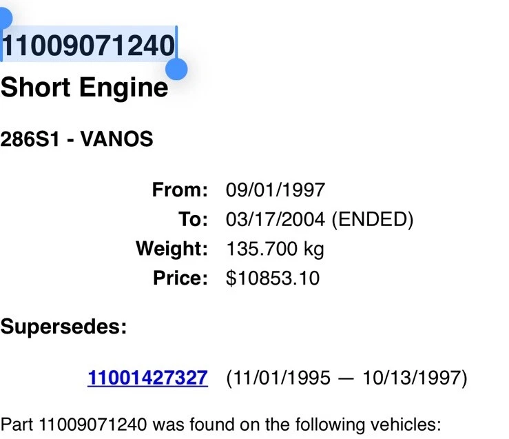 M52 11009071271 Motor Corto 286S1 - VANOS 90k 92-99 Bloque Aluminio Z3 2.8 BMW Foto 4 de 4