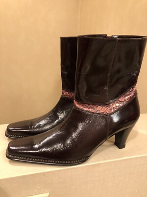 Women s Alessio Brunatti Leather Heel Mid Boot Size 39/ 8 1/2 AA NARROW