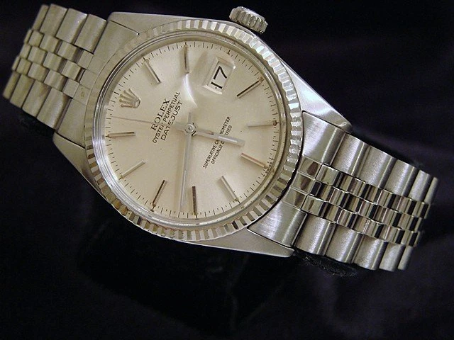 Reloj Rolex Datejust para hombre de acero inoxidable con bisel de oro blanco de 18 quilates esfera plateada 16014