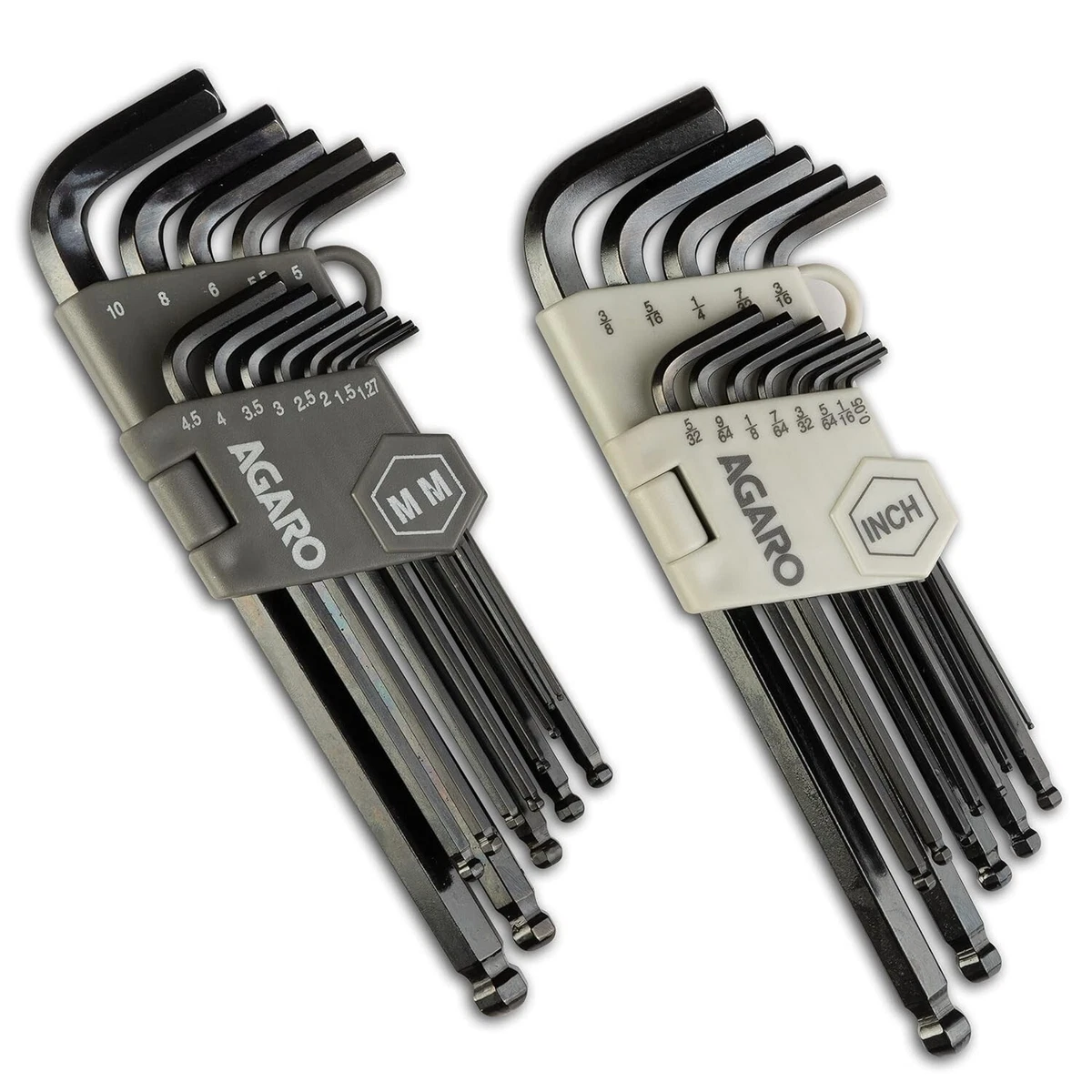 AGARO 26pcs Hex Allen Key Wrench Set Inch MM With Ball End Black