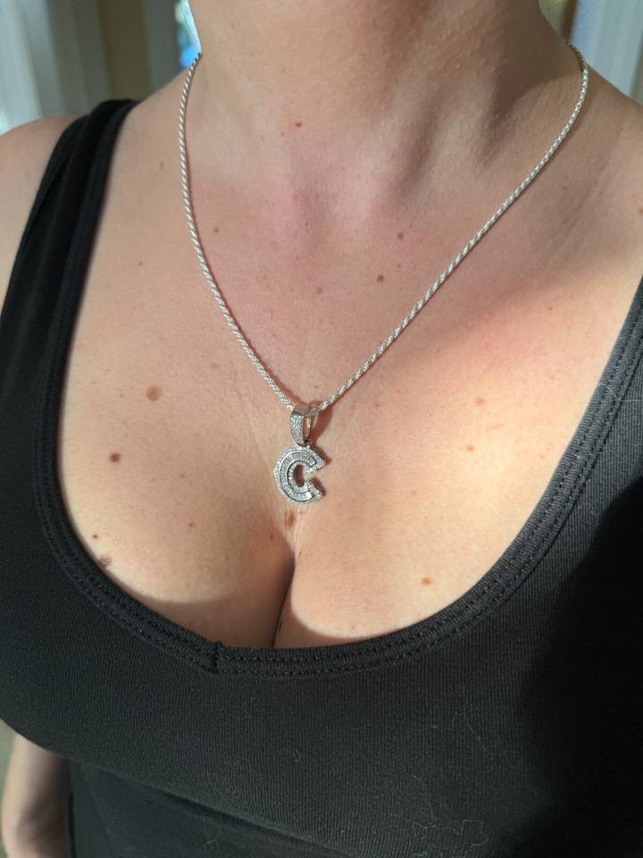Moissanite Crown Bail Initial Pendant Necklace in Sterling Silver Moissanite Crown Bail Initial Pendant Necklace in Sterling Silver