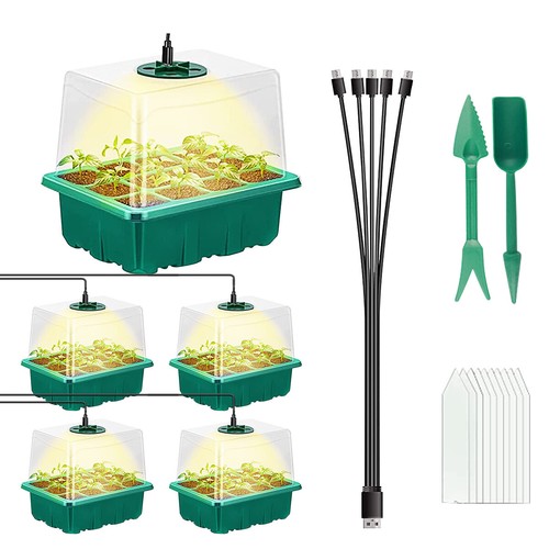 5x Mini Gewächshaus set Zimmergewächshaus Anzucht Treibhaus mit Pflanzenlampe - Bild 10 von 13