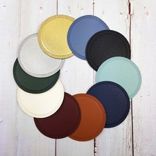 6x Plain Round Coasters Heat Pads Beverage Drink Wine Glass Mats Faux Leather