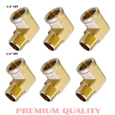 6 pc 90 Degree Street Elbow, 1/4 Inch NPT Male Pipe to 1/4 Inch NPT female Brass