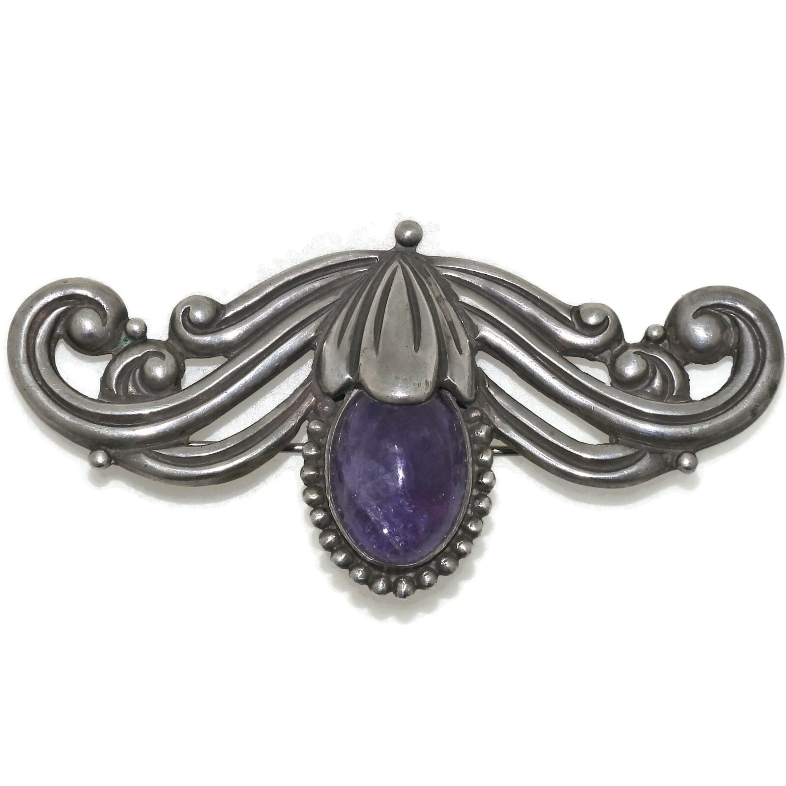 Los Castillo #700 Amethyst Sterling Silver Repoussé Taxco Mexican Pin