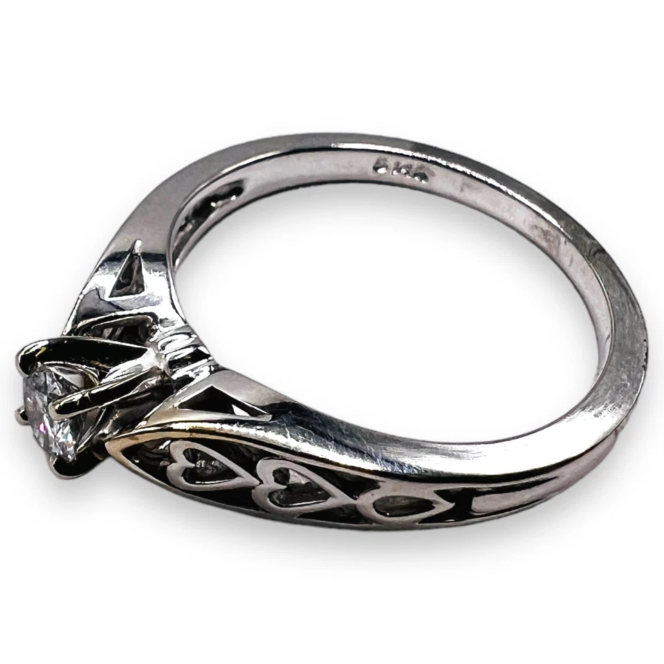 Anillo solitario promesa diseño corazón redondo oro blanco 14k diamantes naturales .18ct Foto 2 de 4
