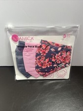 Miamica Reusable Adult Face Masks 3-pk Washable Fabric Straps Adjust Floral Pink