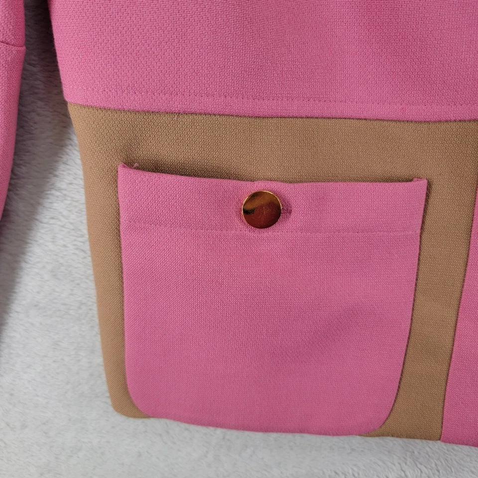 Chaqueta Blazer H&M Mujer Rosa Manga Larga Forrada con Botones Dorados Borde Tostado Talla 6 Foto 4 de 4