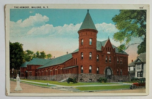 1943 NY Postcard Malone New York The Armory building vintage autos