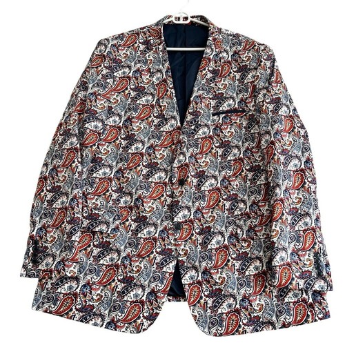 Linea Uomo Blazer Jacket Men 52L Single Breasted Paisley Multicolor 100% Cotton