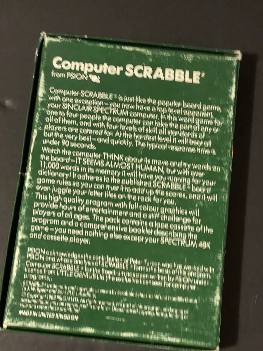 SCRABBLE sinclair ZX Spectrum Game Cassette PSION UK 48K RAM