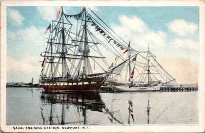 Postcard Naval Training Station Newport R I White Border